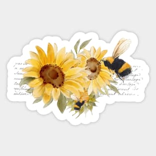 Elegant Honeybee Sunflowers Vintage Letter Sticker